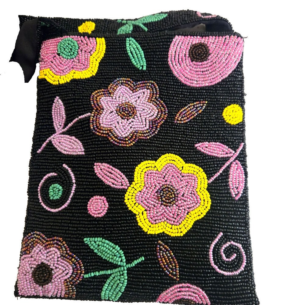 Y and S Original Black Flower Beaded handbag crossbody purse Boho